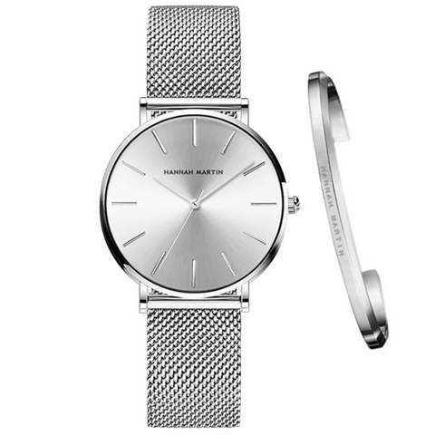 RELOJ HANNAH MARTIN SILVER + BRAZALETE