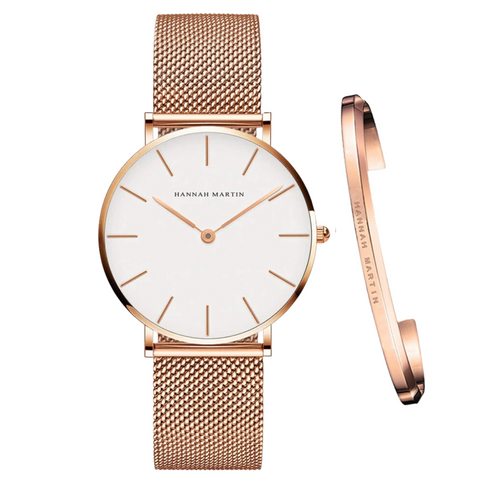 RELOJ HANNAH MARTIN ROSE GOLD MESH + BRAZALETE